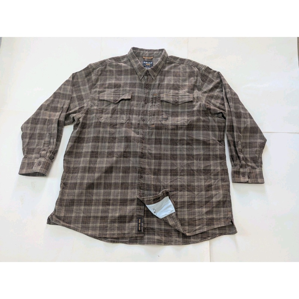 Ariat Rebar Plaid Long Sleeve Men's 3XL Brown Work Western Utility Chore Ranch